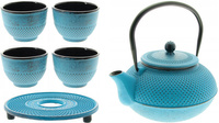 CZAJNIK 1,5L ŻELIWNY 4x CZARKI PODKŁADKA ZESTAW