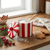 CUKIERNICA SŁOIK POJEMNIK Z PORCELANY CZERWONO-BIAŁY 10,5 CM DEKORACJA