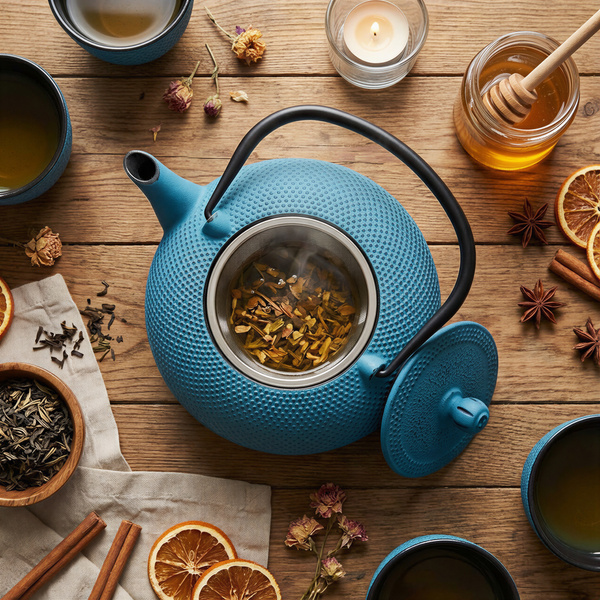 CZAJNIK ŻELIWNY IMBRYK 1.8L DUŻY TURKUSOWY DO HERBATY + ZAPARZACZ STALOWY