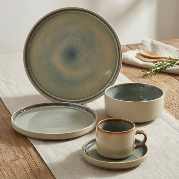 SERWIS OBIADOWYO KAWOWY 30 EL. DLA 6 OSÓB FILIŻANKI DO KAWY SZARY CERAMIKA