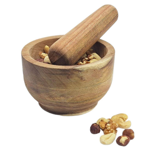 MOŹDZIERZ Z TŁUCZKIEM KUCHENNY Z DRZEWA AKACJI DO PRZYPRAW I ZIÓŁ