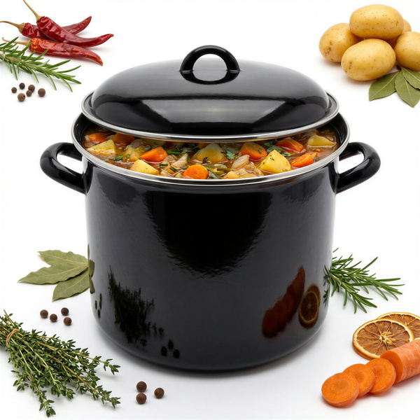 GARNEK EMALIOWANY CZARNA EMALIA 24CM 8L BIGOS