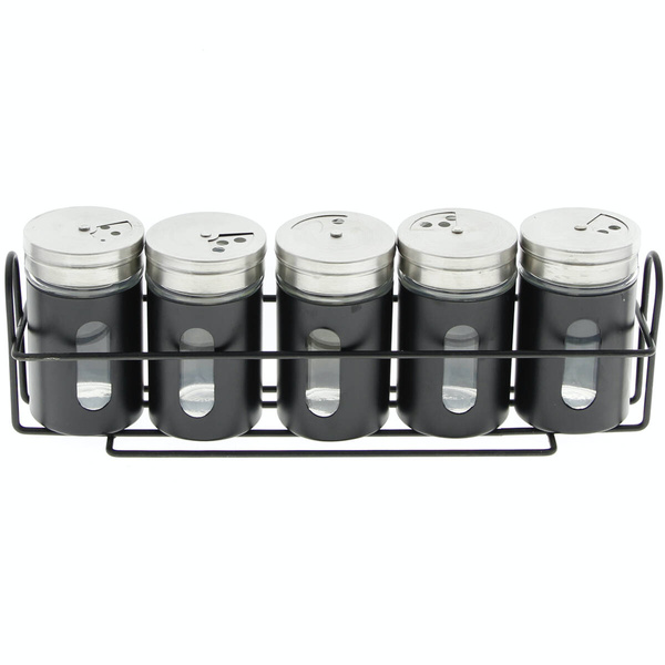 STOJAK NA PRZYPRAWY PÓŁKA PRZYPRAWNIK 5 SZTUK STALOWY CZARNY ORGANIZER