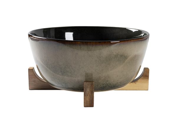 MISKA DUŻA MISA Ø27,5 cm SAŁATKOWA SURÓWKI Z DREWNIANĄ PODSTAWKĄ CERAMIKA