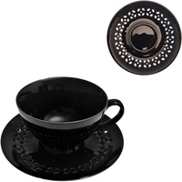 FILIŻANKA CERAMICZNA CZARNA 260ml ZE SPODKIEM AŻUROWYM DO KAWY HERBATY