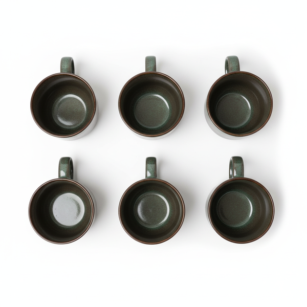 KUBKI DO KAWY HERBATY KUBEK ZESTAW 6 SZT. CIEMNOZIELONY MAT 350 ML Ø 9,5 CM