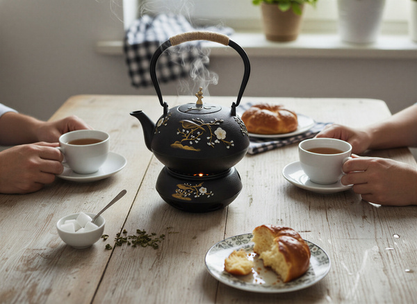 CZAJNIK ŻELIWNY 1L ZAPARZACZ DO HERBATY ZIÓŁ 2 CZARKI ŻELIWNE + PODGRZEWACZ