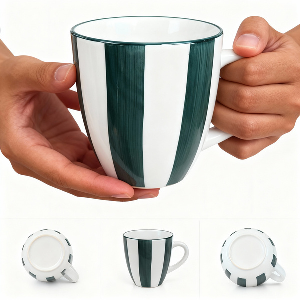 KUBEK 350ML DO ŚWIĄTECZNY CERAMIKA ZIELONO-BIAŁY, ZMYWARKA