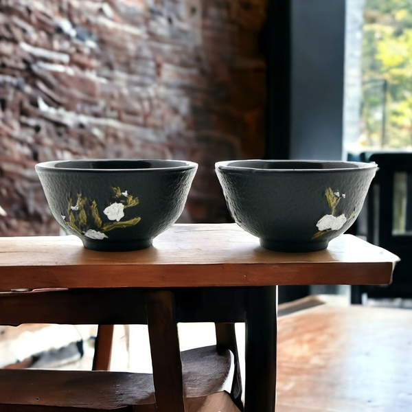 CZARKI ŻELIWNE 2 FILIŻANKI ZESTAW ŻELIWNY DO HERBATY 100ml EMALIOWANE