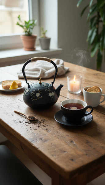 CZAJNIK ŻELIWNY IMBRYK CZARNY 1L + ZAPARZACZ STALOWY DO HERBATY I ZIÓŁ