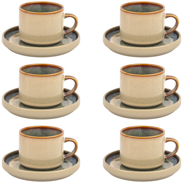 SERWIS OBIADOWYO KAWOWY 30 EL. DLA 6 OSÓB FILIŻANKI DO KAWY SZARY CERAMIKA