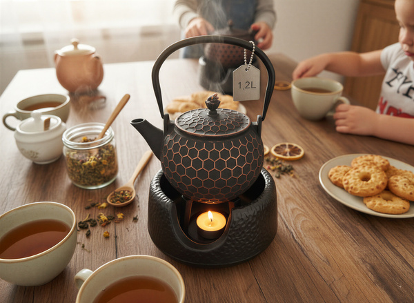 CZAJNIK ŻELIWNY IMBRYK 1,2 L ZAPARZACZ DO HERBATY I ZIÓŁ + PODGRZEWACZ