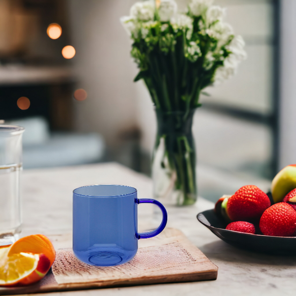 SZKLANKA SZKLANA KUBEK DO KAWY I HERBATY 310 ml. 8,7 cm BŁĘKIT