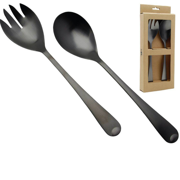 ŁYŻKI DŁUGIE SZTUĆCE DO SAŁAT SAŁATEK WIDELEC ŁYŻKA ZESTAW 2SZT CZARNE