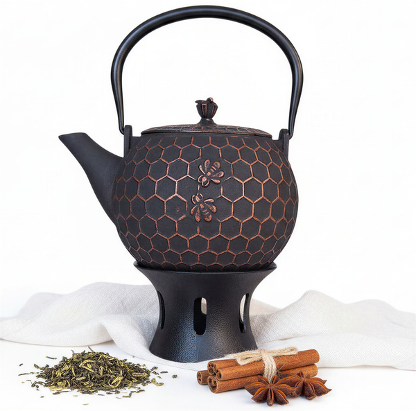 CZAJNIK ŻELIWNY IMBRYK 1,8L ZAPARZACZ DO HERBATY + PODGRZEWACZ + WIDELCZYK