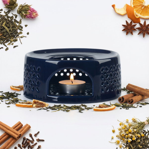 PODGRZEWACZ CERAMICZNY DO DZBNAKA CZAJNIKA NA ŚWIECZKĘ TEA LIGHT GRANATOWY