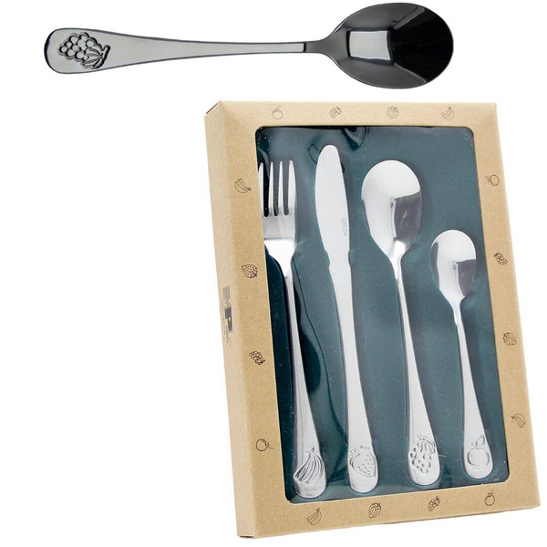 SZTUĆCE DLA DZIECI STALOWE KOMPLET 4 el. ŁYŻECZKA WIDELEC NÓŻ ŁYŻKA ZESTAW