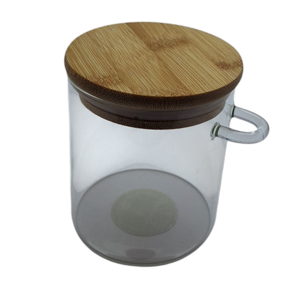 POJEMNIK SZKLANY 400 ml SŁOICZEK Z BAMBUSOWĄ POKRYWKĄ I ŁYŻECZKĄ