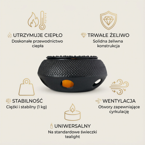 PODGRZEWACZ ŻELIWNY CZARNY Ø 14,7 CM DO PODGRZEWANIA SOLIDNY NA ŚWIECZKI