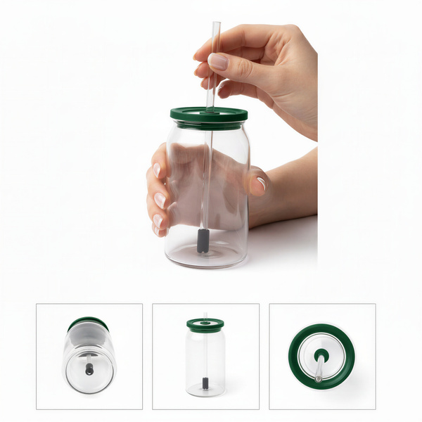 KUBEK BIDON 0,5L EKO BUTELKA PRZEZROCZYSTY Z POKRYWKĄ I SŁOMKĄ DO NAPOJÓW