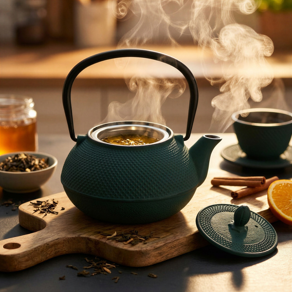 CZAJNIK ŻELIWNY IMBRYK 1.8L DUŻY ZIELONY DO HERBATY + ZAPARZACZ STALOWY