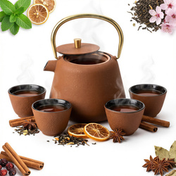 CZAJNIK IMBRYK ŻELIWNY 1L ZAPARZACZ SITKO STAL DO HERBATY +4 CZARKI ŻELIWNE