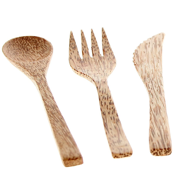 SZTUĆCE DREWNIANE KOKOS WIDELEC NÓŻ ŁYŻKA ZESTAW