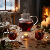 ZESTAW DO GRZANEGO WINA GRZAŃCA DZBANEK 1L FILIŻANKI x2 SZKŁO+ PODGRZEWACZ