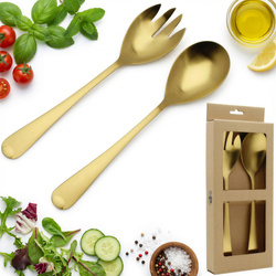 ŁYŻKI DŁUGIE SZTUĆCE DO SAŁAT SAŁATEK WIDELEC ŁYŻKA ZESTAW 2SZT ZŁOTE