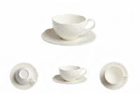 FILIŻANKA ZE SPODKIEM 250 ML DO KAWY HERBATY BIAŁA CERAMIKA DAISY LINE