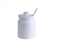 CUKIERNICA BIAŁA PORCELANOWA Z ŁYŻECZKĄ I POKRYWKĄ