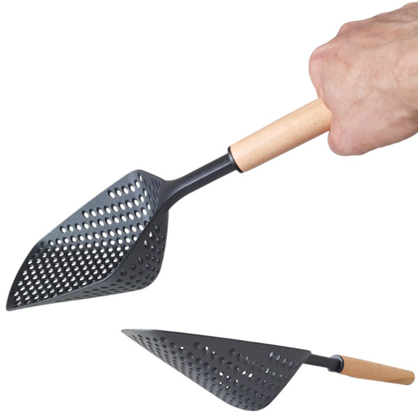 SZUMÓWKA ŁYŻKA CEDZAKOWA NYLON DREWNO 36 CM DO KLUSEK I PIEROGÓW ODCEDZANIA