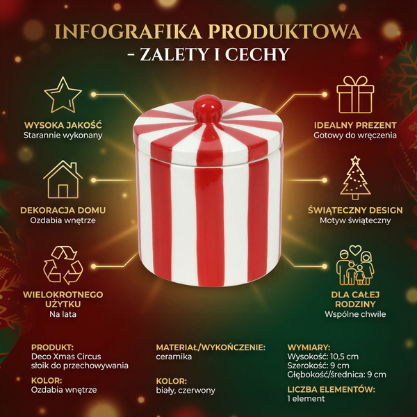 CUKIERNICA SŁOIK POJEMNIK Z PORCELANY CZERWONO-BIAŁY 10,5 CM DEKORACJA