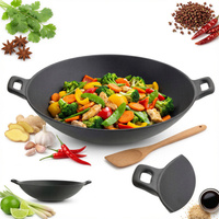 PATELNIA WOK ŻELIWNY 36 cm CIĘŻKA ODLEW ŻELIWO