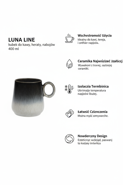 KUBEK CERAMIKA 400 ML ELEGANCKI I FUNKCJONALNY LUNA LINE