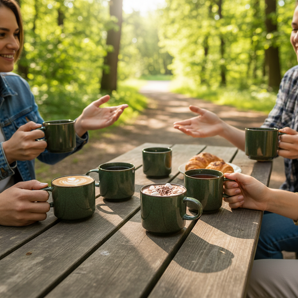 KUBKI DO KAWY HERBATY KUBEK ZESTAW 6 SZT. CIEMNOZIELONY MAT 350 ML Ø 9,5 CM