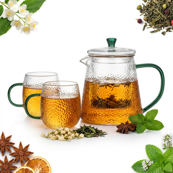 Żaroodporny szklany ZESTAW JACK zaparzacz + 2 szklanki ZIELONY