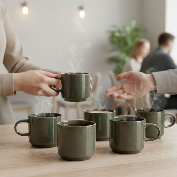 KUBKI DO KAWY HERBATY KUBEK ZESTAW 6 SZT. CIEMNOZIELONY MAT 350 ML Ø 9,5 CM