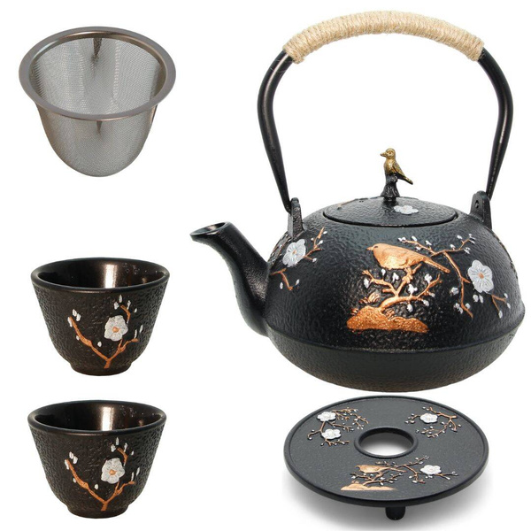 CZAJNIK IMBRYK ŻELIWNY 1,2L ZAPARZACZ SITKO DO HERBATY +2 CZARKI PODKŁADKA