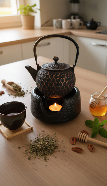 CZAJNIK ŻELIWNY IMBRYK 1,2 L ZAPARZACZ DO HERBATY I ZIÓŁ + PODGRZEWACZ