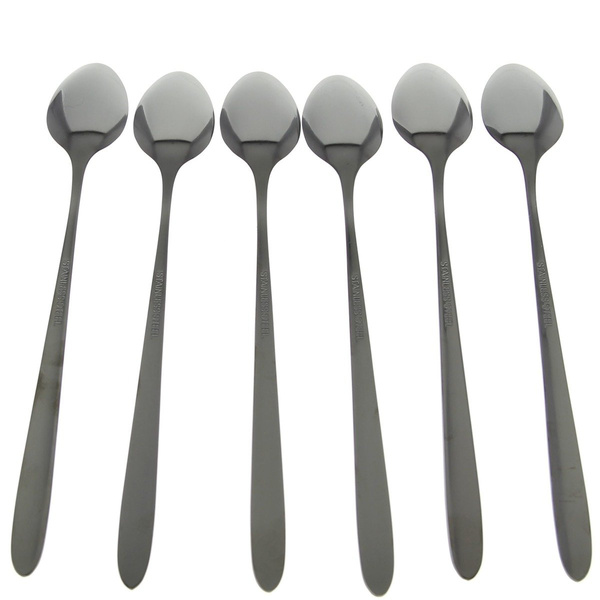 ŁYŻECZKI CZARNE ZESTAW DO KAWY ŁATTE DŁUGIE 6 szt