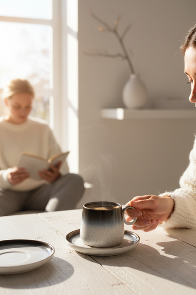 FILIŻANKA CERAMIKA 250 ML Z TALERZYKIEM LUNA LINE