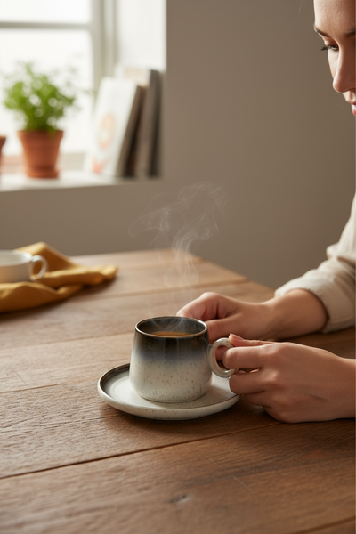 FILIŻANKA CERAMIKA 120 ML ELEGANCKI DESIGN Z TALERZYKIEM LUNA LINE