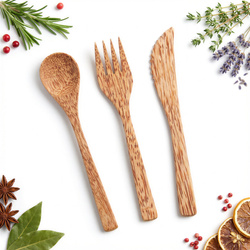 SZTUĆCE DREWNIANE KOKOS WIDELEC NÓŻ ŁYŻKA ZESTAW