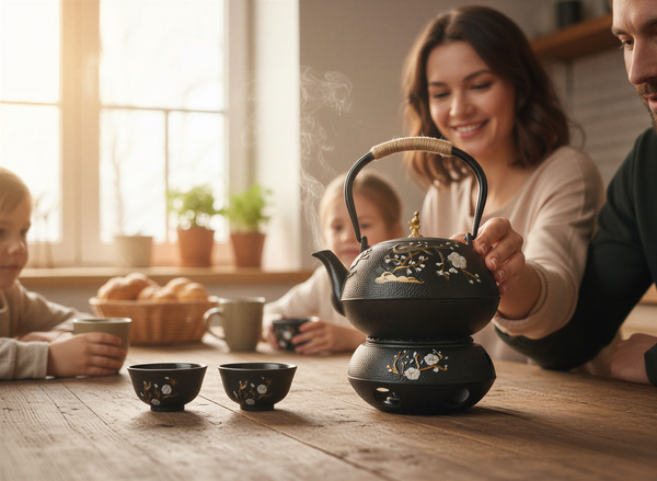 CZAJNIK ŻELIWNY 1L ZAPARZACZ DO HERBATY ZIÓŁ 2 CZARKI ŻELIWNE + PODGRZEWACZ