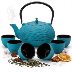 CZAJNIK ŻELIWNY ZAPARZACZ 1,8L Z ZESTAW 6 CZAREK DO HERBATY ZIÓŁ TURKUSOWY