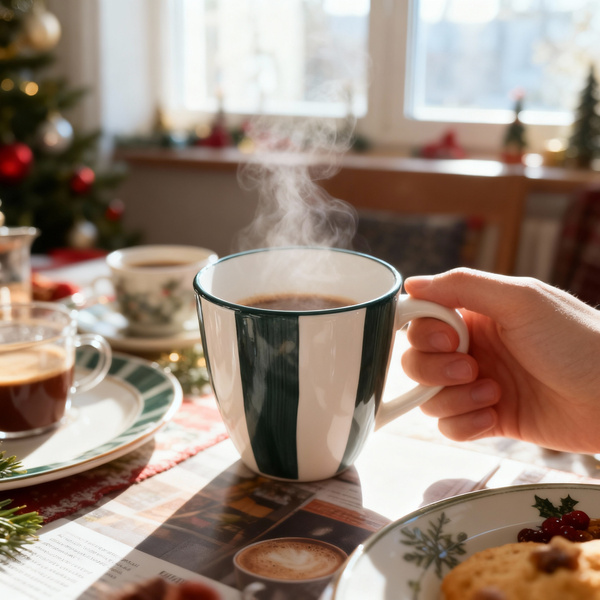 KUBEK 350ML DO ŚWIĄTECZNY CERAMIKA ZIELONO-BIAŁY, ZMYWARKA