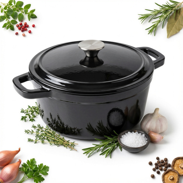 GARNEK ŻELIWNY 4.5L GAR SOLIDNY EMALIOWANY Z POKRYWKĄ CZARNY RONDELEK