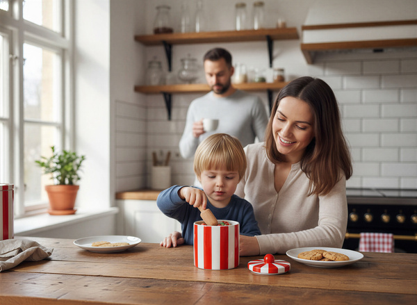 CUKIERNICA SŁOIK POJEMNIK Z PORCELANY CZERWONO-BIAŁY 10,5 CM DEKORACJA