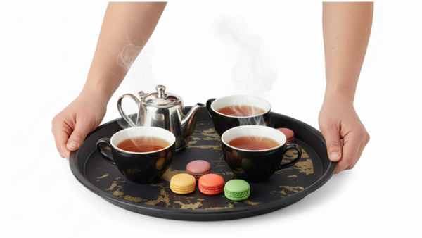 TACA KUCHENNA KELNERSKA ANTYPOŚLIZGOWA TWORZYWO CZARNA Z WZOREM 41CM